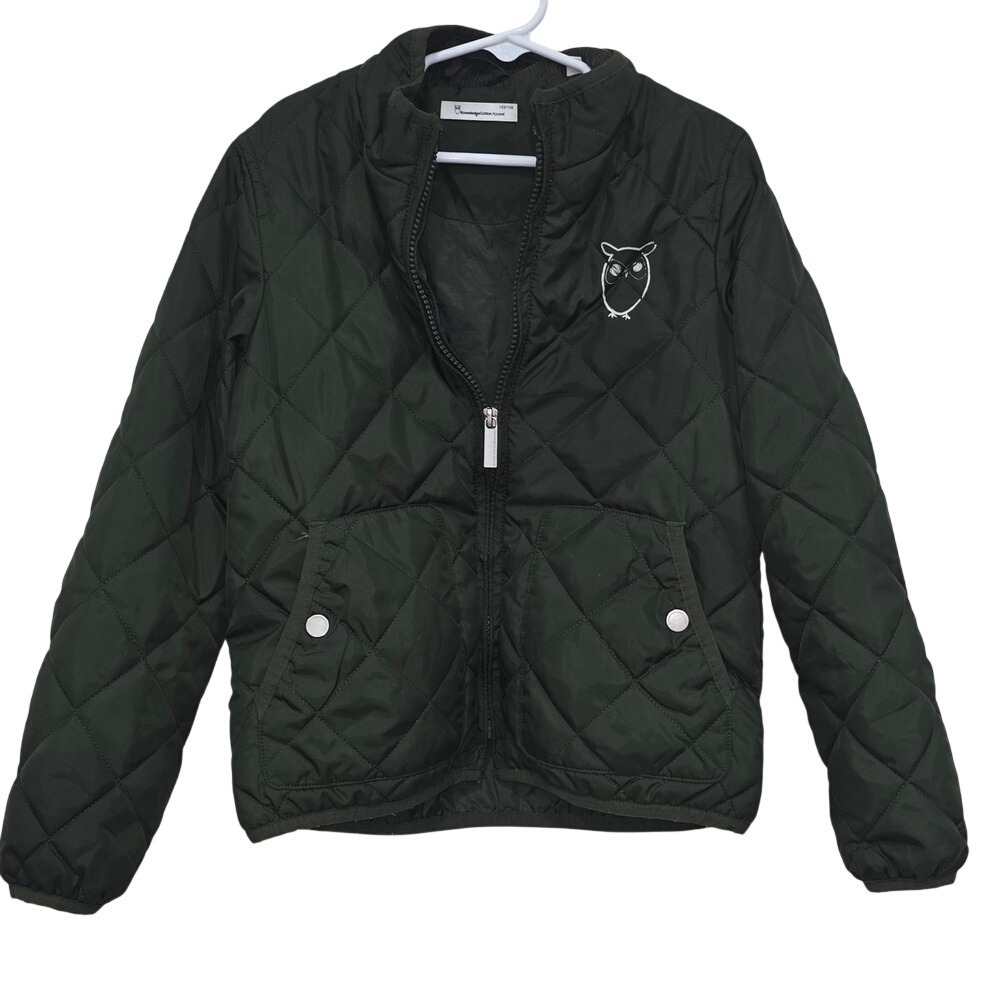 Knowledge Cotton‎ Apparel Kids Quilted Jacket Green Owl Logo Size 122/128 7-8Y